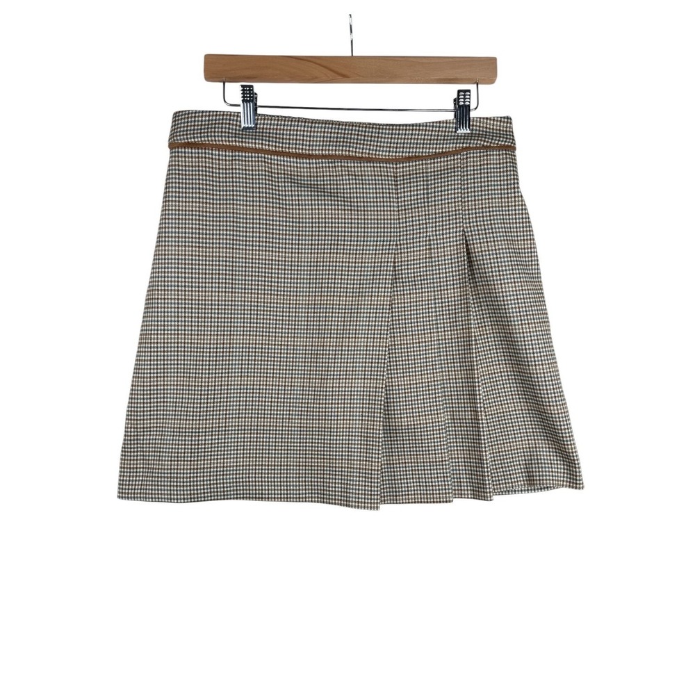 Skies are Blue Plaid Pleated Houndstooth Skirt size Large Brown/Cream‎